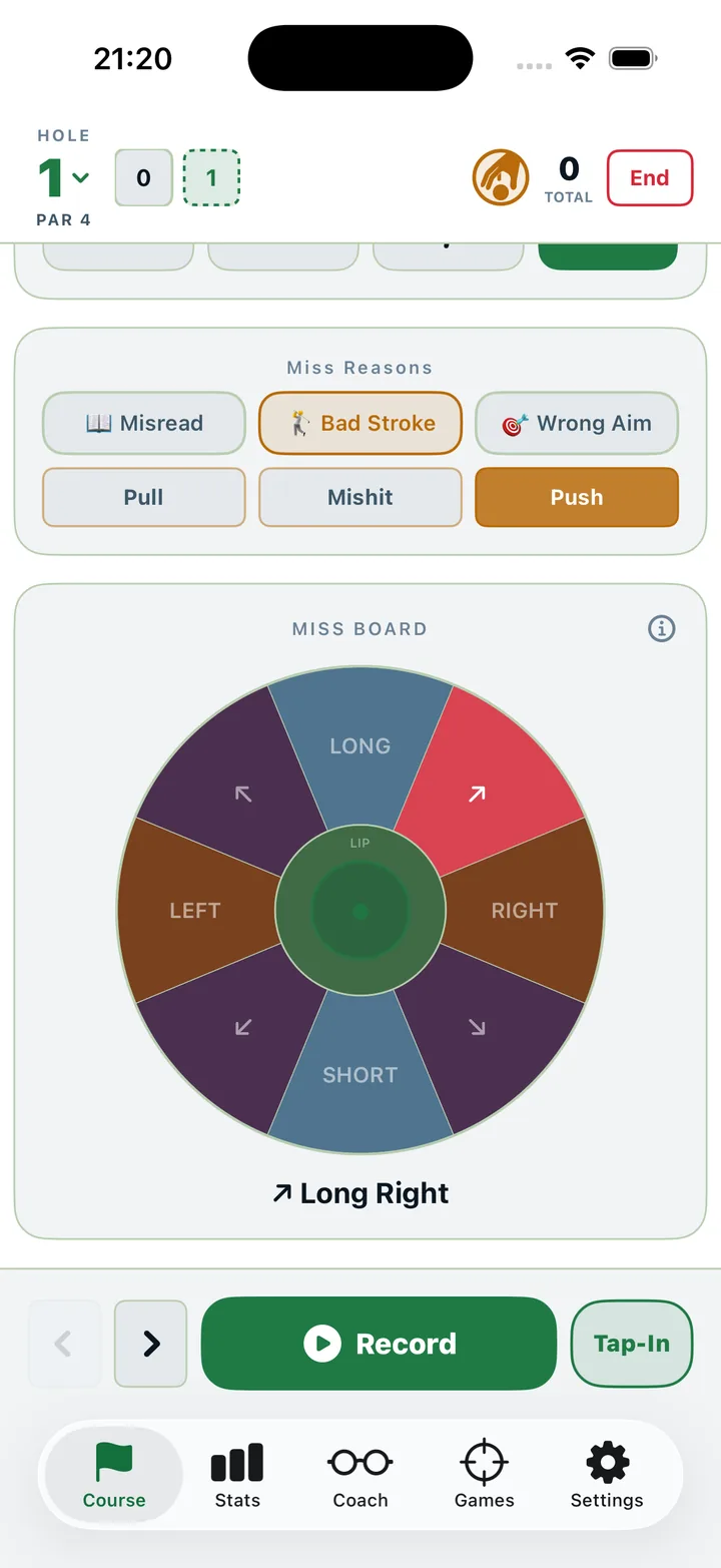 Result input: a board split into long, short, left and right