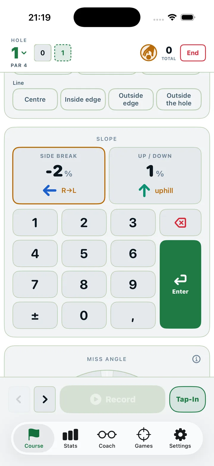 Slope input: a keypad for side break and uphill or downhill